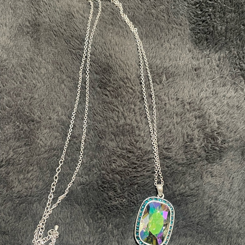 Vibrant Iridescent Pendant Necklace with Silver Chain